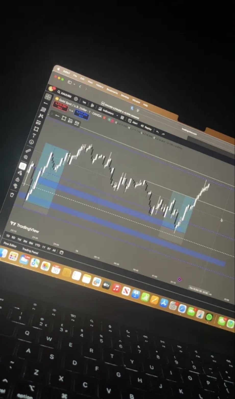 Client-supplied gold chart setup on a laptop